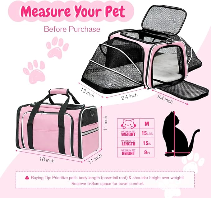 Double Expandable Cat Carrier, Airline Approved Soft-Sided Pet Travel Carrier - Image 2