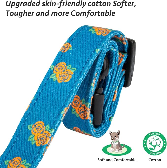 Cotton Handmade Dog Collar Cute and Distinctive Patterns Blue Rose - Image 4