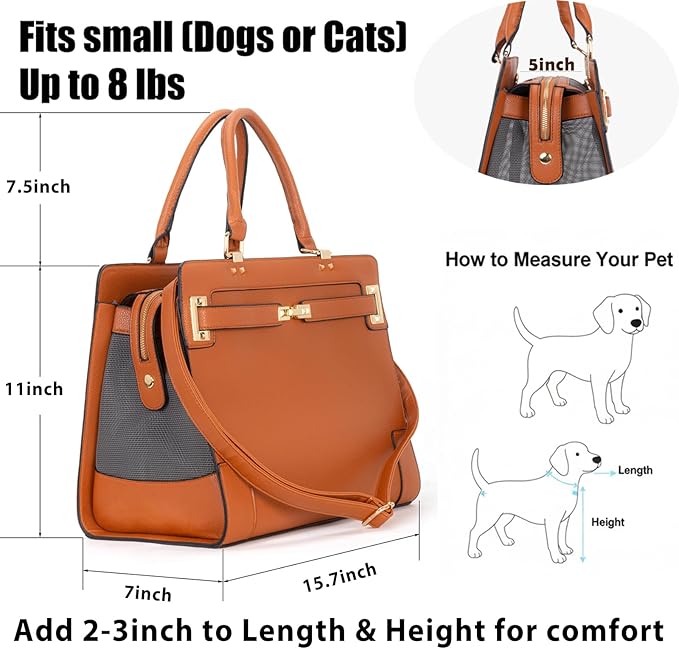 Fashion Pet Carrier Dog Cat Carrier Purse Soft-Sided Leather Handbag Pet Tote - Image 2