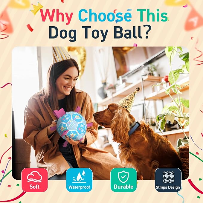QDAN Dog Birthday Toys, Soccer Ball - Image 5
