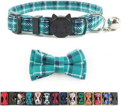 Cat Collar Breakaway with Bell and Bow Tie, Plaid Design Adjustable Safety by Ximipet