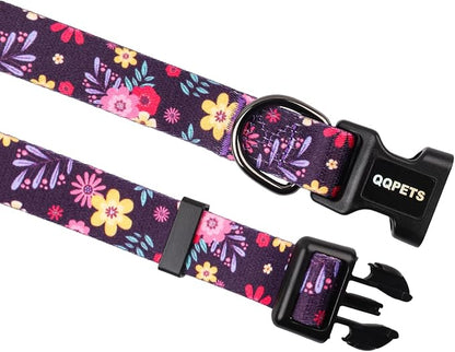 QQPETS Adjustable Soft Dog Collar: Print Flower Pink Multicolor Cute Patterns - Image 7