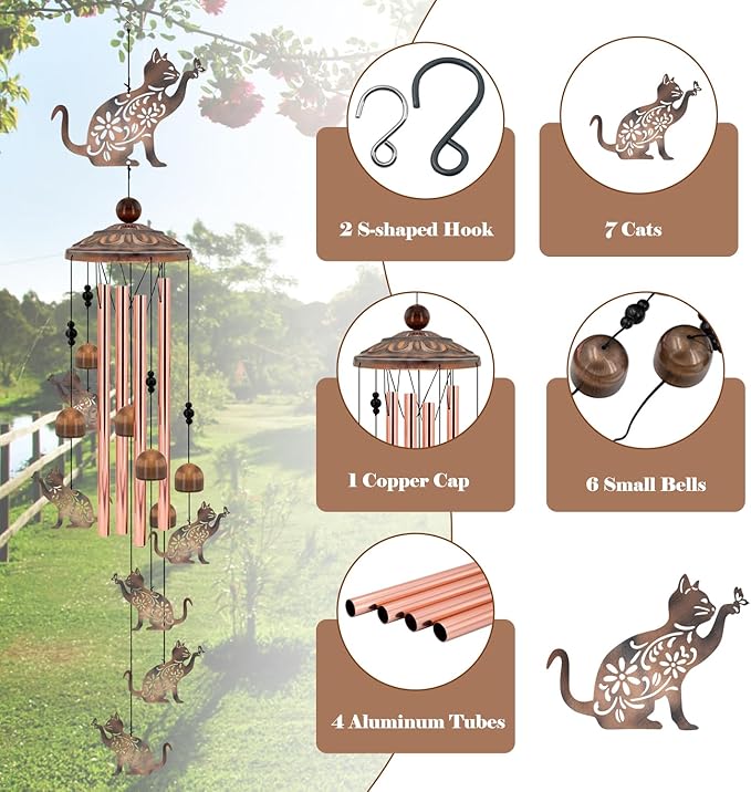 Cat Wind Chimes for Outside, Decoration for Outdoor - Image 3