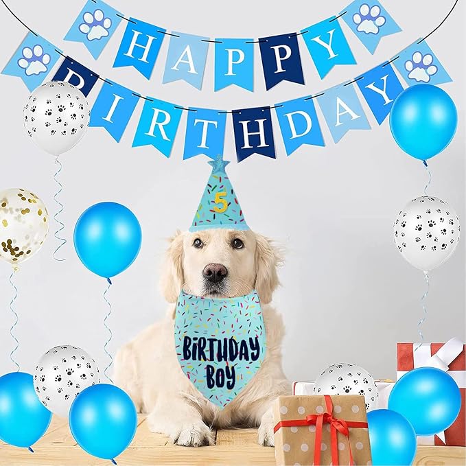 Dog Birthday Bandana Set, Light Blue Birthday Boy Decorations, HBD Party - Image 2