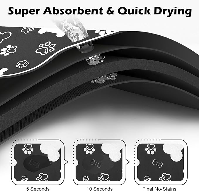 Dog Cat Food Mat, Rapid Absorbent Pet Feeding Mat, Bone Shaped Dog Placemat - Image 2