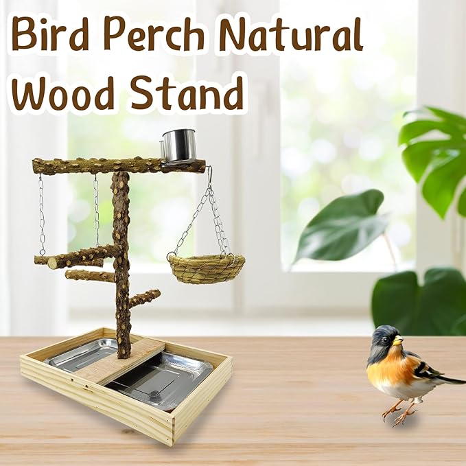 Tfwadmx Bird Perch Natural Wood Stand Toy Parrot Play Stand Platform and - Image 6