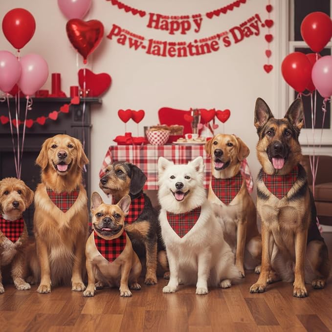 Weewooday 50 Pcs Valentine's Day Red Plaid Dog Bandanas Bulk - Image 6