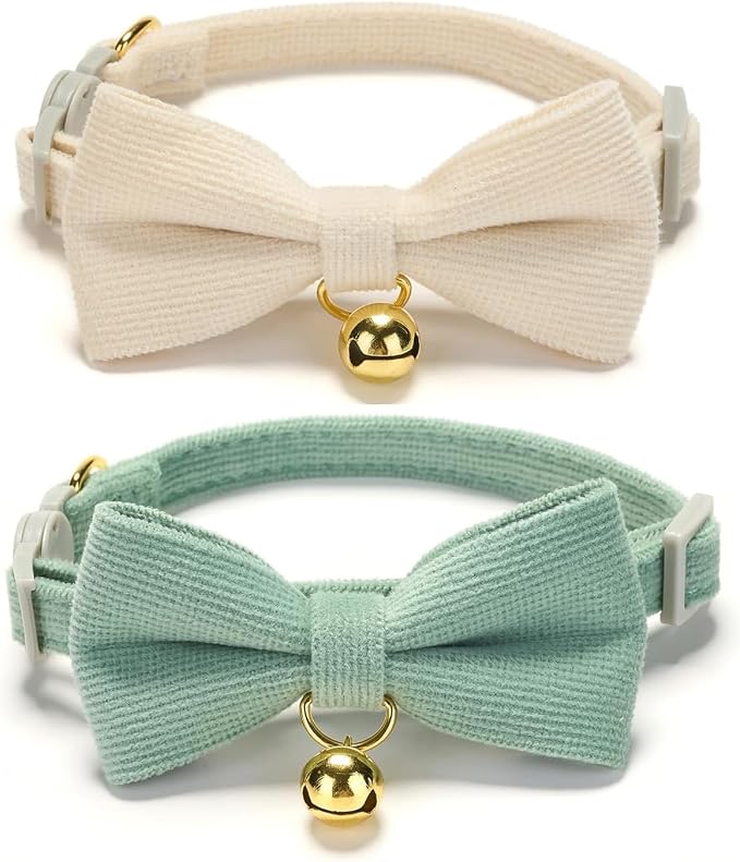 Soft Corduroy Cat Collar, Plaid Pattern, by Petiry