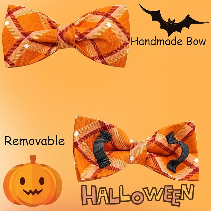 Fall Dog Collar, Pet Collar Bow Orange Plaid Collars Girl Boy Holiday Pet - Image 6
