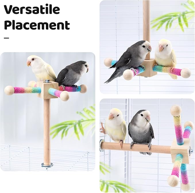 9" Hanging Bird Perch Toy for Cage, 360° Silent Free-Spin, Wooden Bird Cage - Image 6