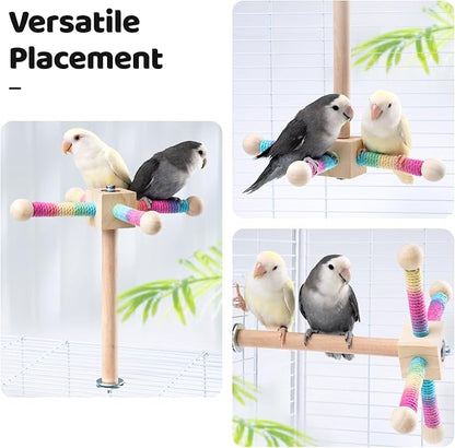 9" Hanging Bird Perch Toy for Cage, 360° Silent Free-Spin, Wooden Bird Cage - Image 6