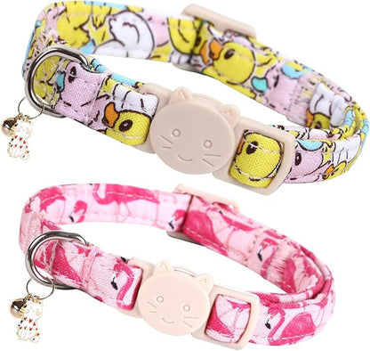 Elegant little tail 2 Pack Cat Collar-Animal Print Cotton Breakaway Cat Collars by Elegantlittletail