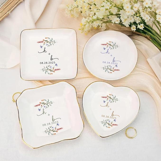 Custom Wildflower Engaged Ring Dish, Personalised Floral Trinket Dish, Ring - Image 6