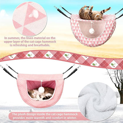 Unittype 4 Pieces Cat Cage Hammock Hanging Pet Bed Double Layer Soft Plush - Image 7