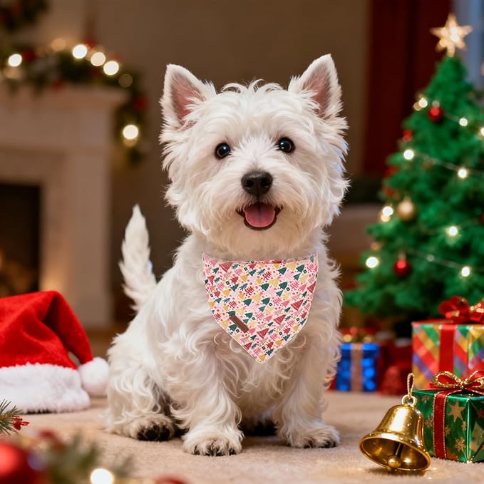 Christmas Dog Bandana–Pink Christmas Tree Triangle Scarf - Image 4