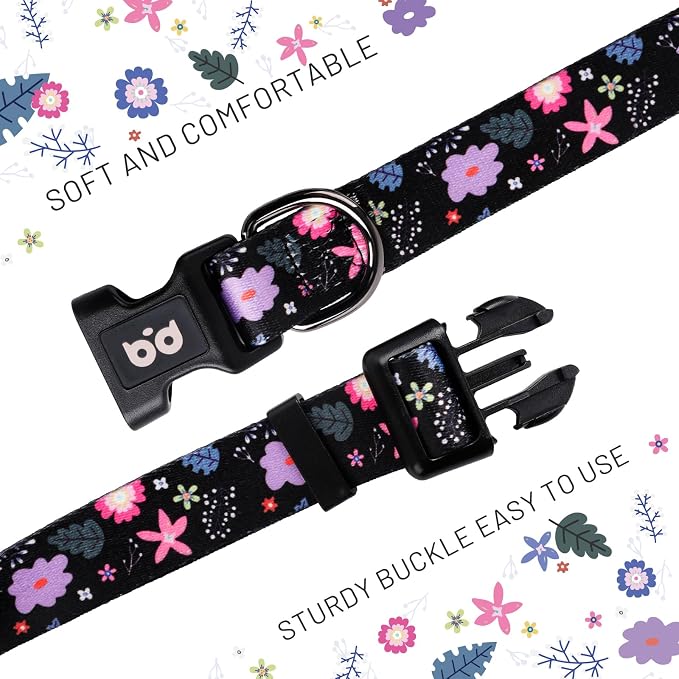 QQPETS Adjustable Soft Dog Collar: Print Flower Pink Multicolor Cute Patterns - Image 4