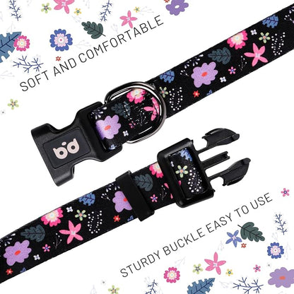 QQPETS Adjustable Soft Dog Collar: Print Flower Pink Multicolor Cute Patterns - Image 4