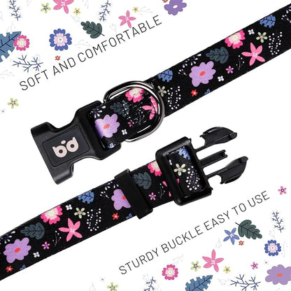 QQPETS Adjustable Soft Dog Collar: Print Flower Pink Multicolor Cute Patterns - Image 4