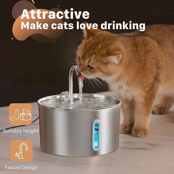 Cat Water Fountain Stainless Steel: 74oz/2.2L Cat Fountain - Image 8