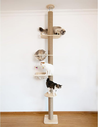 Floor-to-Ceiling Cat Tree with Natural Sisal Rope Scratching Post by TQEW