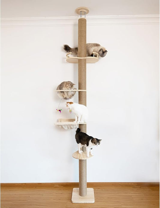 Floor-to-Ceiling Cat Tree with Natural Sisal Rope Scratching Post by TQEW