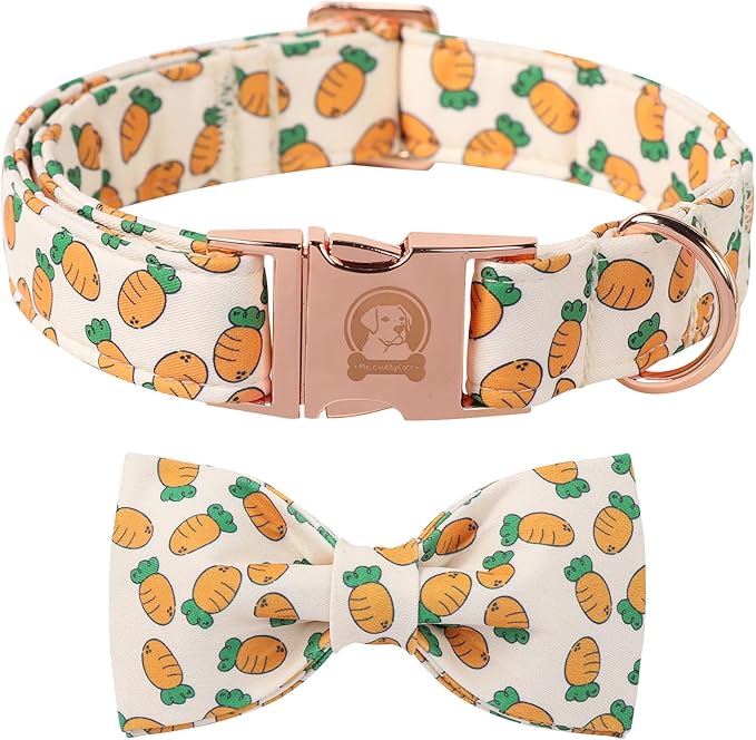 Easter Dog Collar with Bowtie, Cute Carrot Easter Dog Collar with Metal Buckle by MrChubbyfacePetSupplies
