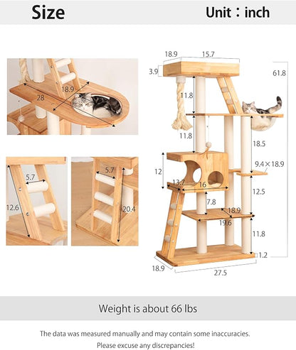 Wood Cat Tree for Large Cats, 62-Inch Tall Modern Cat Tower - Image 10