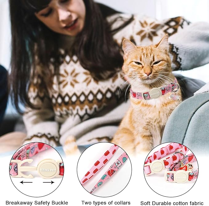 ARING PET 2 Pack Valentine's Day Cat Collars-Cute Heart Cat Collar Breakaway - Image 2
