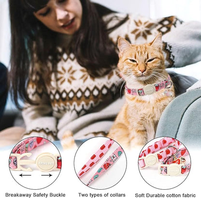 ARING PET 2 Pack Valentine's Day Cat Collars-Cute Heart Cat Collar Breakaway - Image 2