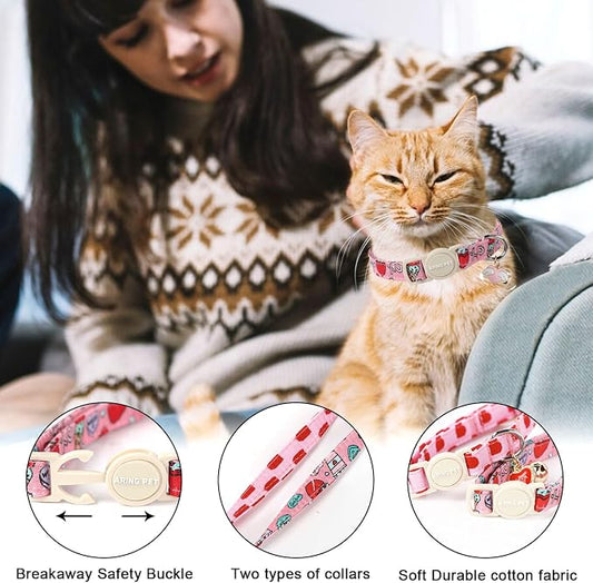 ARING PET 2 Pack Valentine's Day Cat Collars-Cute Heart Cat Collar Breakaway - Image 2