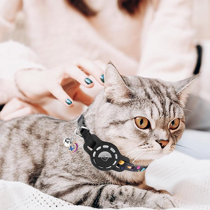 BINGPET AirTag Cat Collar with Bells, Upgraded Safety Elastic Cat Collar with - Image 7