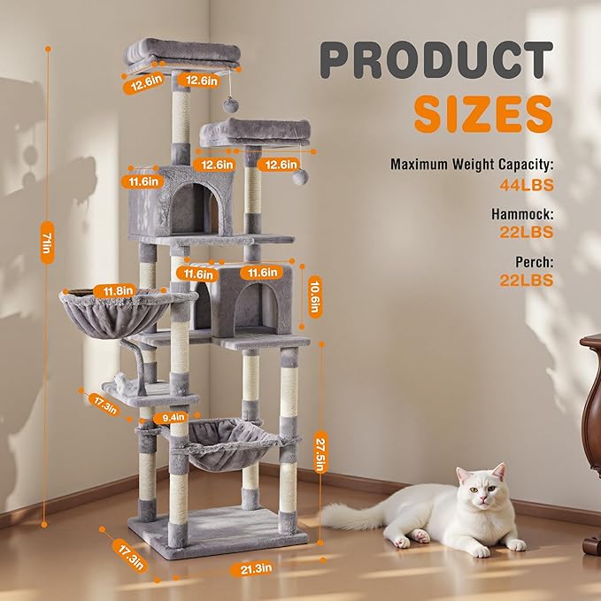 DUMOS Tall 71 inch Cat Tree Tower, Large Multi Level Cat Climbing Tower - Image 2