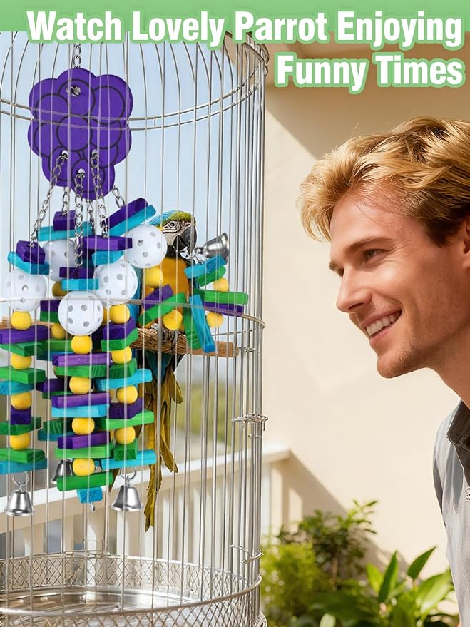 Large Bird Parrot Toys with Bells- Parrots Cage Chewing Toy Gift with Colorful - Image 4