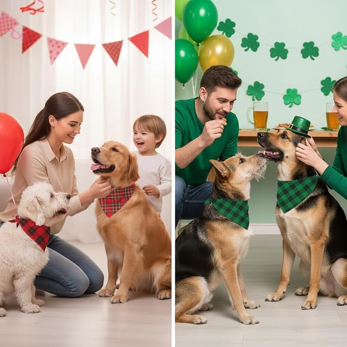 Weewooday 50 Pcs Valentine's & St. Patrick's Day Dog Bandanas Bulk Red & Green - Image 4