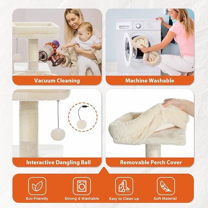 PETEPELA Small Cat Tree for Indoor Cats, Cozy Hammock and Removable Top Bed - Image 3