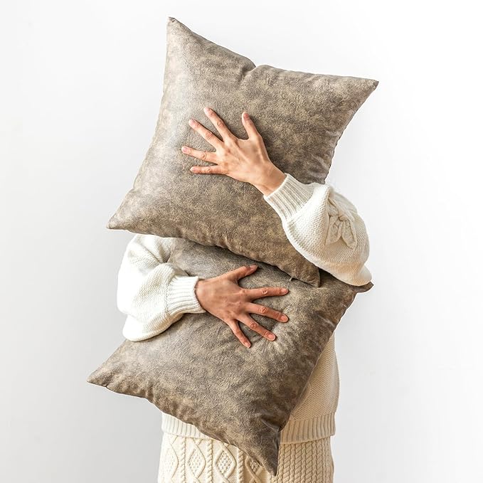 Pack of 2 Leather Throw Pillow Covers, Modern Boho Decorative Thickened by GEGELICA