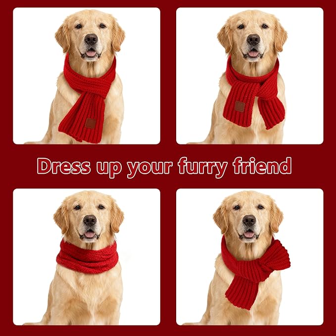 BWOGUE 2-Piece Knitted Dog Christmas Scarf & Bandana - Image 4