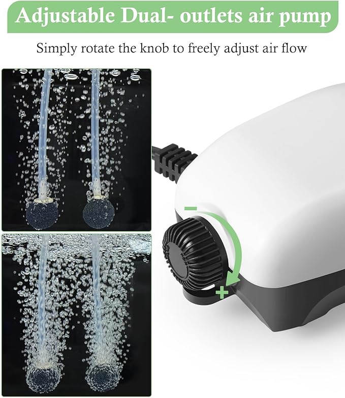 HITOP 2W Nano Whisper Aquarium Air Pump, 57GPH Adjustable Dual Outlet Fish Tank - Image 4