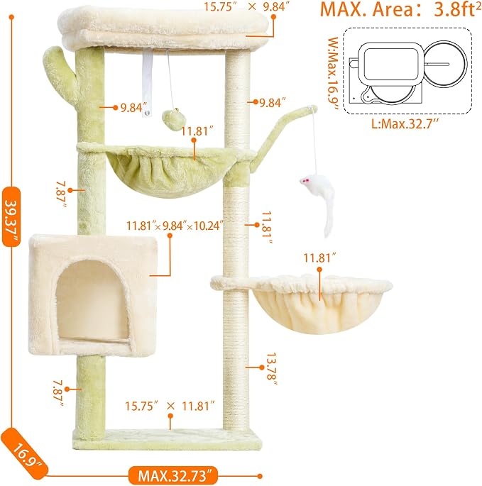 Heybly Cat Tree, 39.4 Inches Tower Condo - Image 5