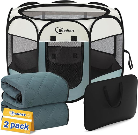 Dog Playpen with 2 Washable Pee Pad, Puppy Pet Cat Playpen Small AnimalsTent by Siedihit