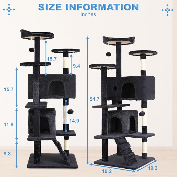 FDW | 54" Cat Tree Tower | Dark Gray | Multi-Level Indoor Activity Center - Image 7