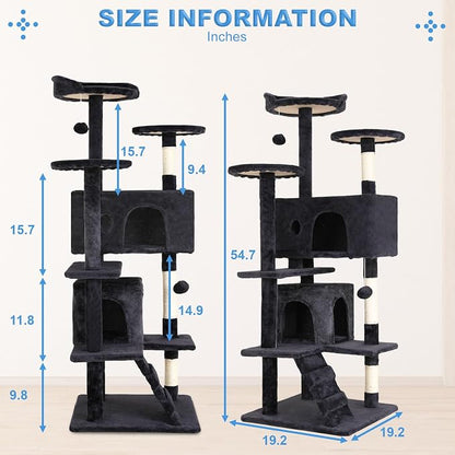 FDW | 54" Cat Tree Tower | Dark Gray | Multi-Level Indoor Activity Center - Image 7