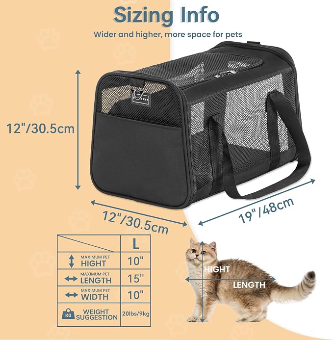 19 x 12 x 12 Large Cat Car Carrier – Roomy Escape-Proof Cat Car Seat - Image 2