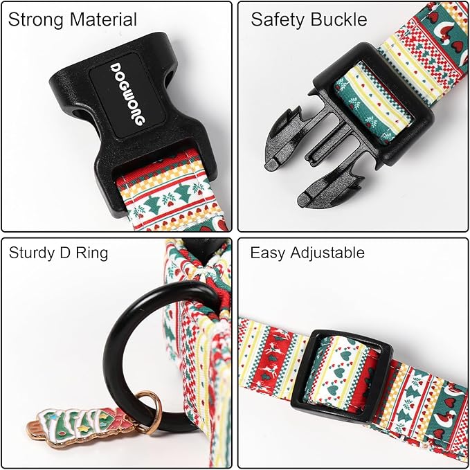 DOGWONG Christma Dog Collar, Classic Cute Red Green Christmas Tree Dog Collar - Image 3
