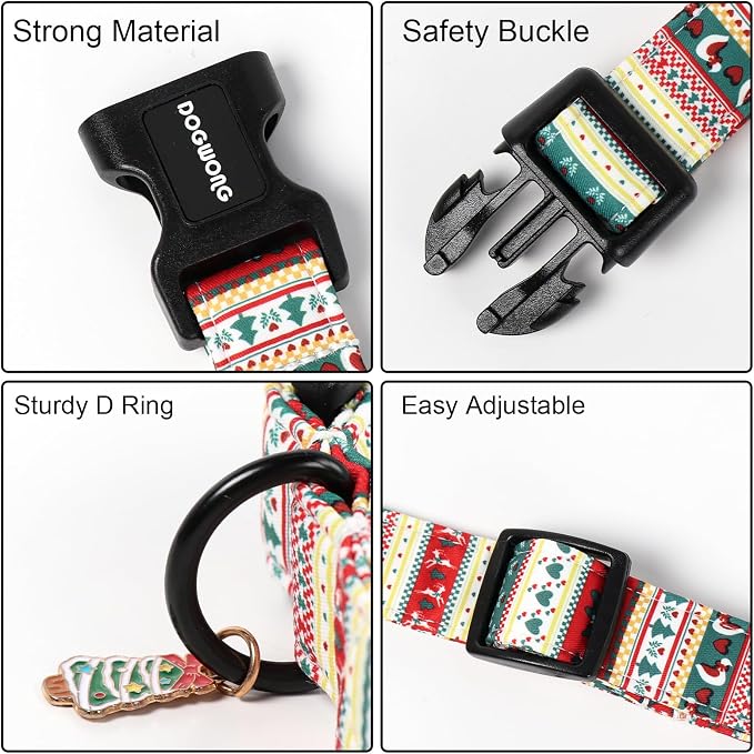 DOGWONG Christma Dog Collar, Classic Cute Red Green Christmas Tree Dog Collar - Image 3