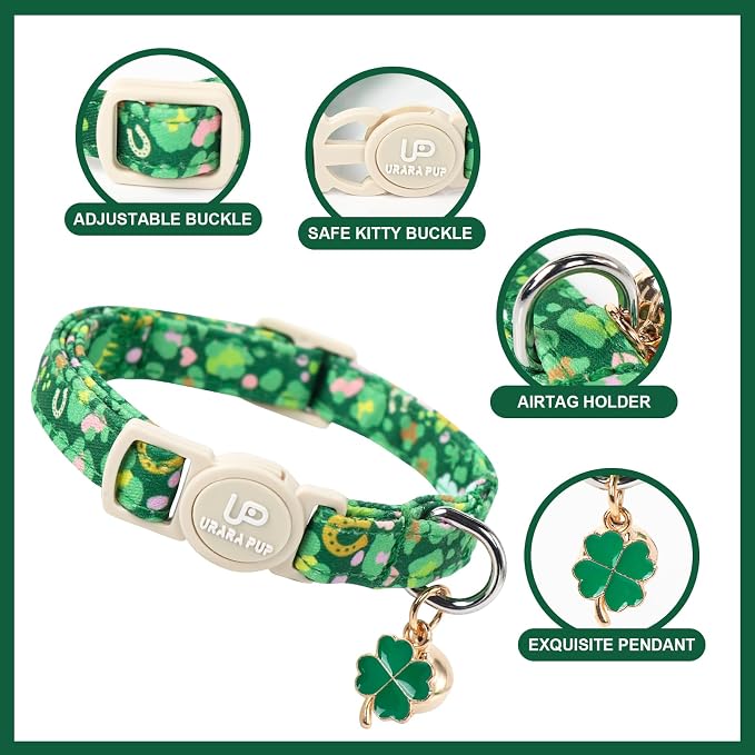 Cat Collar, Spring Green Trefoil Cat Collar - Image 2