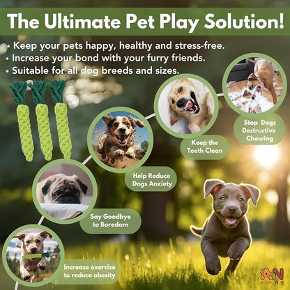 3PCS Green Woven Pet Chew Set, Dog Chew Accessories, Cat Interactive Chews - Image 3
