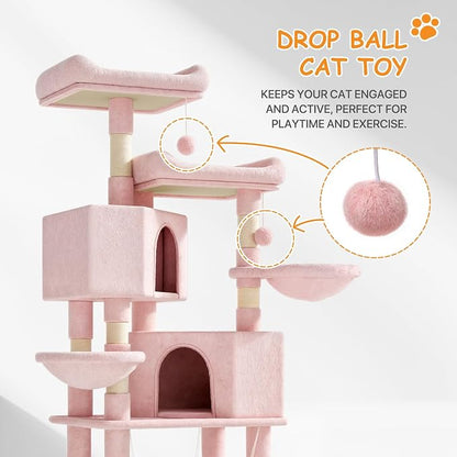 58" Cat Tree Tower for Indoor Cats, Top Perch, Dangling Ball & Cat Condo - Image 7