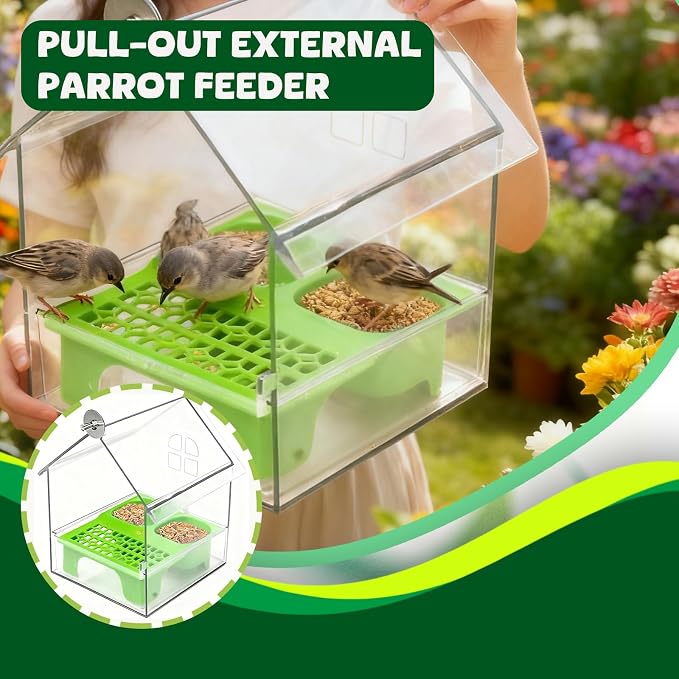 Pull-Out External Parrot Feeder, No Mess Bird Feeder, Decorative Transparent - Image 5