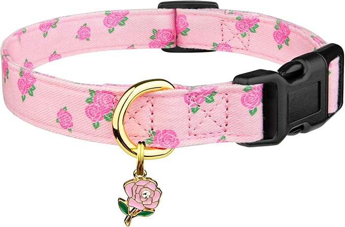 Cotton Handmade Dog Collar Cute and Distinctive Patterns Pink Rose by Fyeqyaou